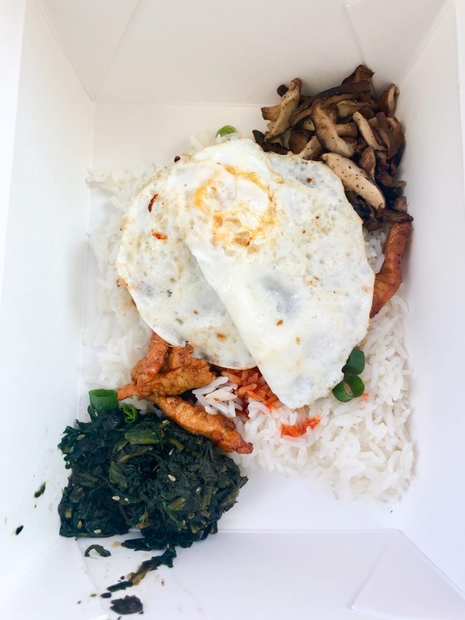 Bibimbap from the Global Street Food stand at The Market Place at Kimmel.  (Staff Photo by Arin Garland)
