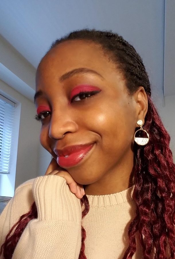 Global liberal studies freshmen Marie-Louise Onga Nana wears colorful eyeshadow for a week. 