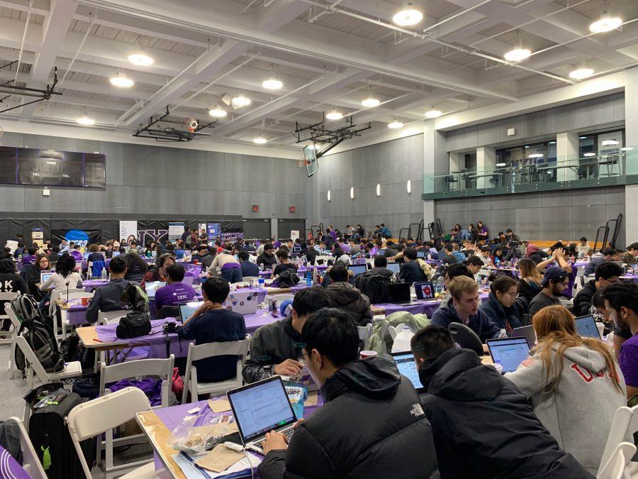 Over+500+students+packed+into+Tandons+gymnasium+for+a+48-hour+hackathon%2C+the+largest+in+New+York.+Prizes+this+year+were+valued+at+over+%2428%2C000.