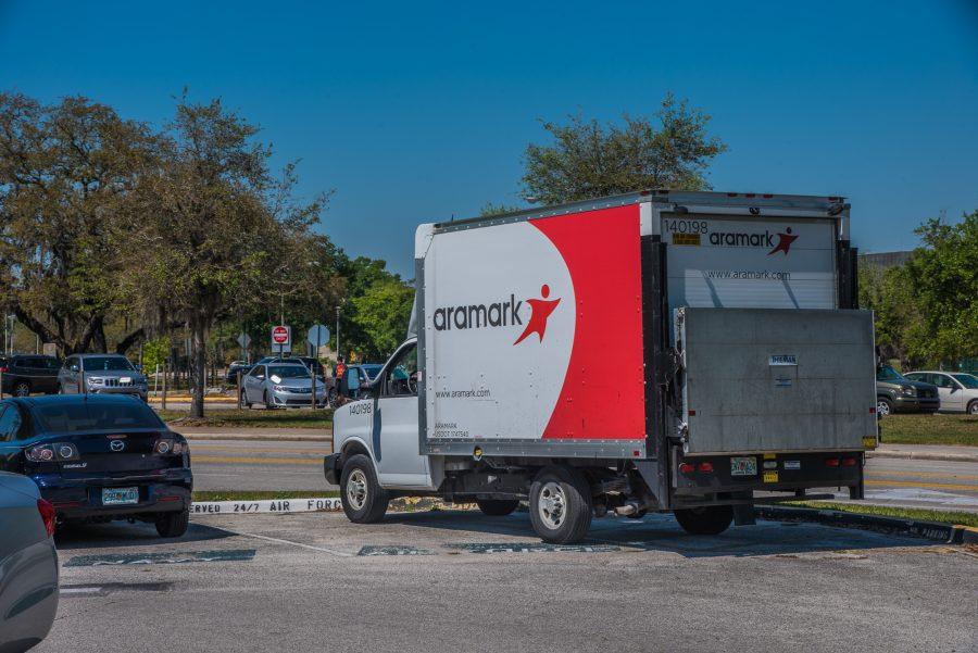 An Aramark truck in Tampa, Fla. NYU will not renew its contract with Aramark, according to multiple NYU Dining employees. (Photo by Sam Klein)