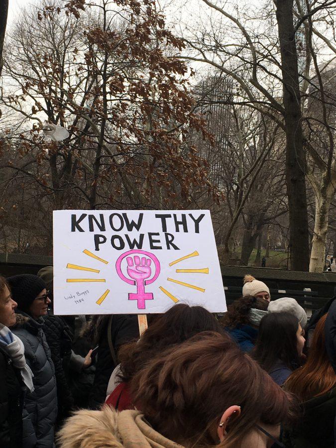 Feminist signs rise among the crowds of the 2019 Women's March. (Marva Shi)