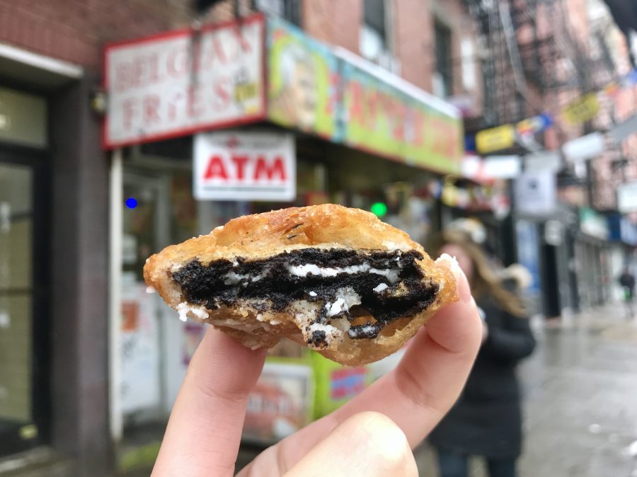 Fried Oreo, a signature snack of Rays Candy Store, a tiny, hidden place near Tompkins Square Park. (Photo by Elaine Chen)