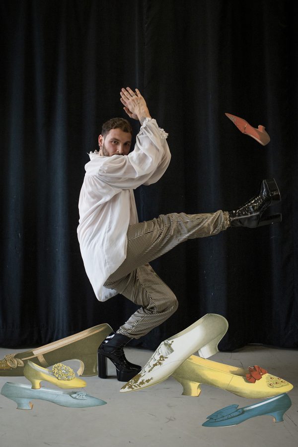 Tisch Dance M.F.A. candidate Luca Renzi Smith has VOGUE tattooed on the back of his neck. Although hes been trained in ballet, he prefers hip-hop and vogue. (Photo by Katie Peurrung, Collage by Sophia Di Iorio, Additional Images via the New York Public Library)