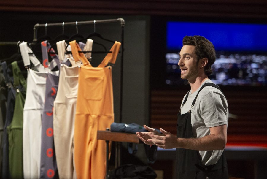 Stern graduate student Kyle Bergman pitched his Swoveralls on Shark Tank this week. (Courtesy of ABC Shark Tank)