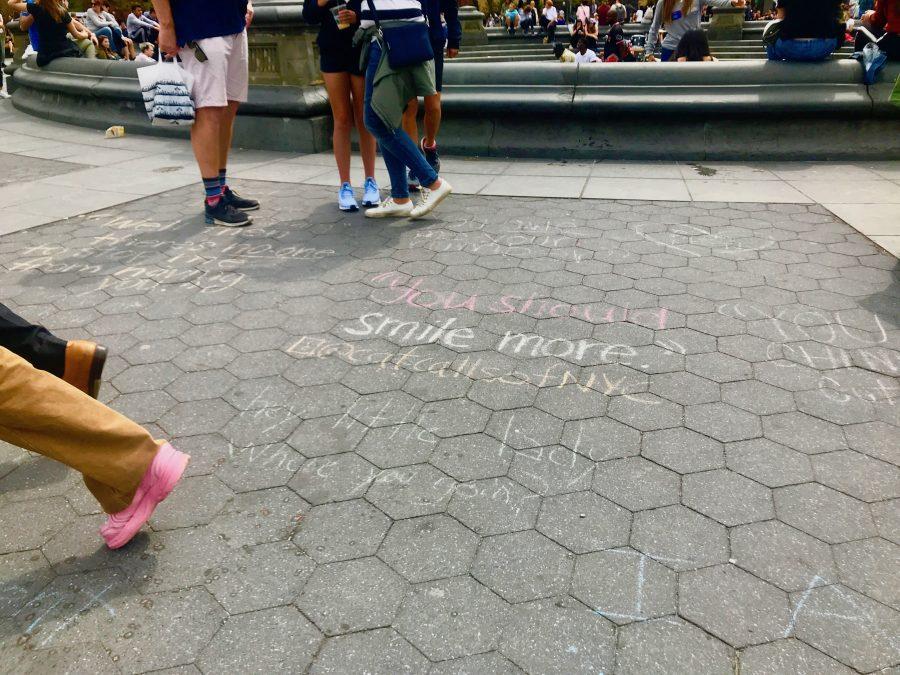 Quotes+from+catcallers+written+in+chalk+remain+from+an+event+held+by+Catcalls+of+NYC+for+Anti+street-harassment+week.+%28+Photo+by+Alana+Beyer%29