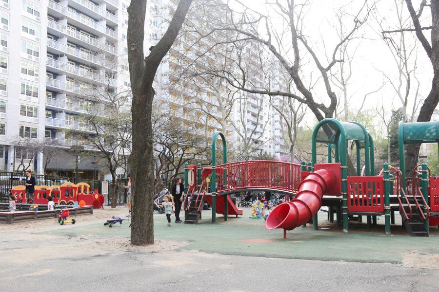 Jungle gyms and concrete fill the Mercer St. Playground. NYU is set to be part of a community-wide effort to enhance the playground and surrounding community spaces. (Photo by Julia McNeill)