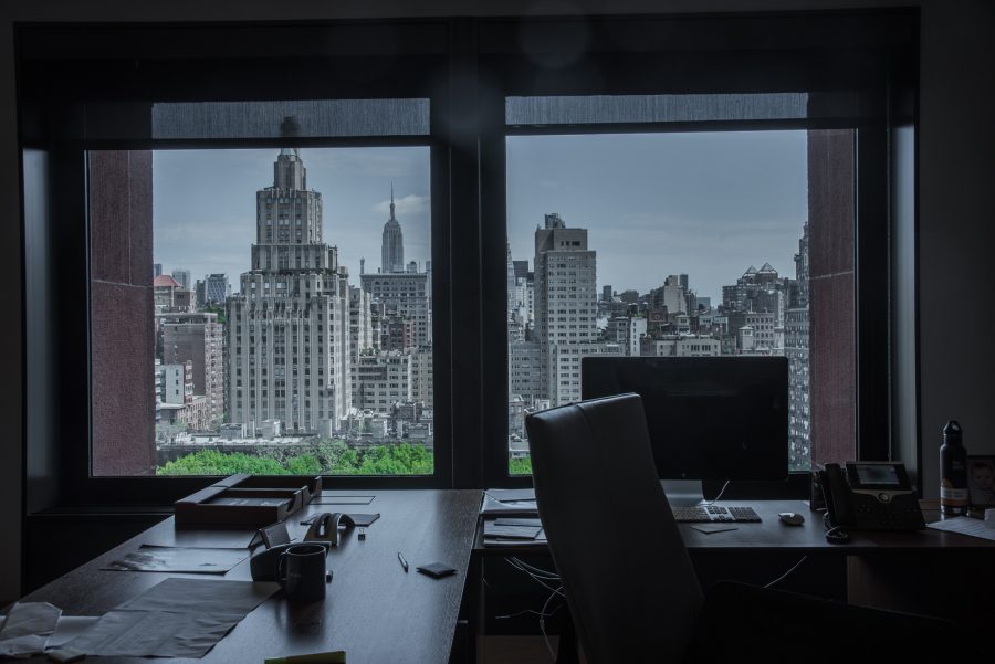 The window view of New York City from NYU President Andrew Hamiltons office. (Photo by Sam Klein)