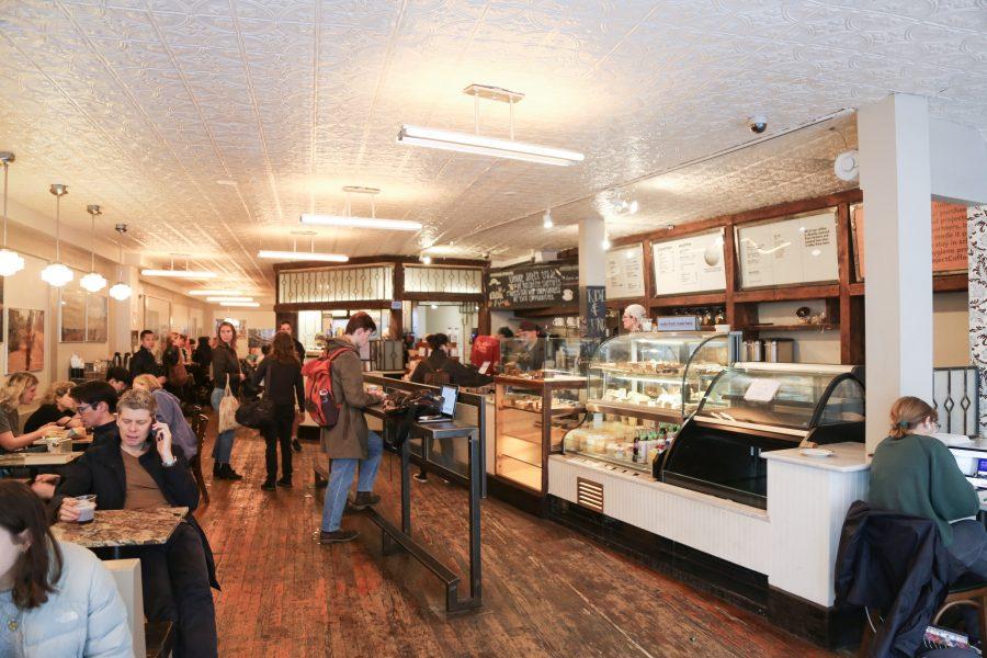 The interior of Think Coffee, one of the many green coffee shops that started to use compostable to-go cups. (Staff Photo by Julia McNeill)