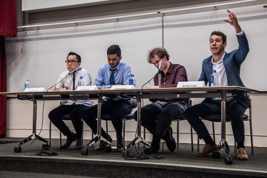 Four NYU political student groups debate in April 2018. The NYU College Democrats and NYU College Republicans have hired new executive boards and hope to coordinate more frequently this fall. (Photo by Sam Klein)