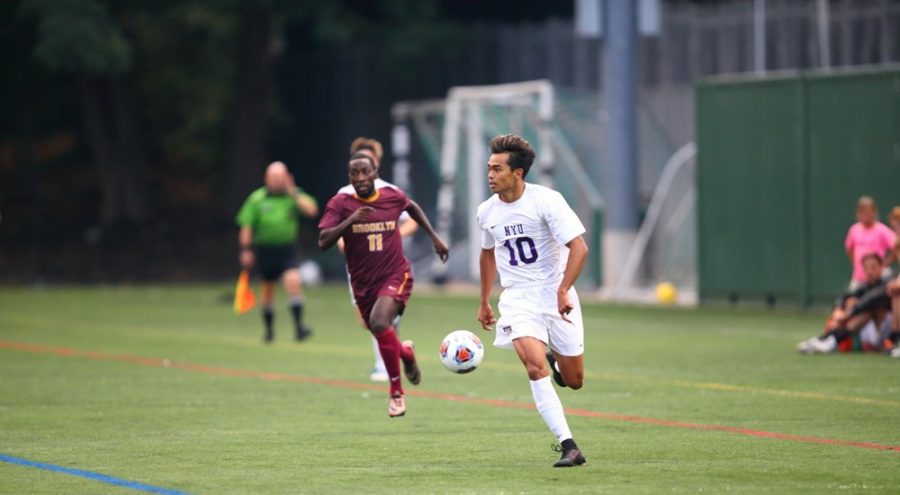 NYU Mens Varsity Soccer competes at an NYU-NJCU match. (via NYU Athletics)