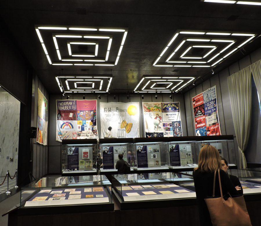 The panels line the walls of the Mamdouha Bobst Gallery. (Staff Photo by Nina Schifano)