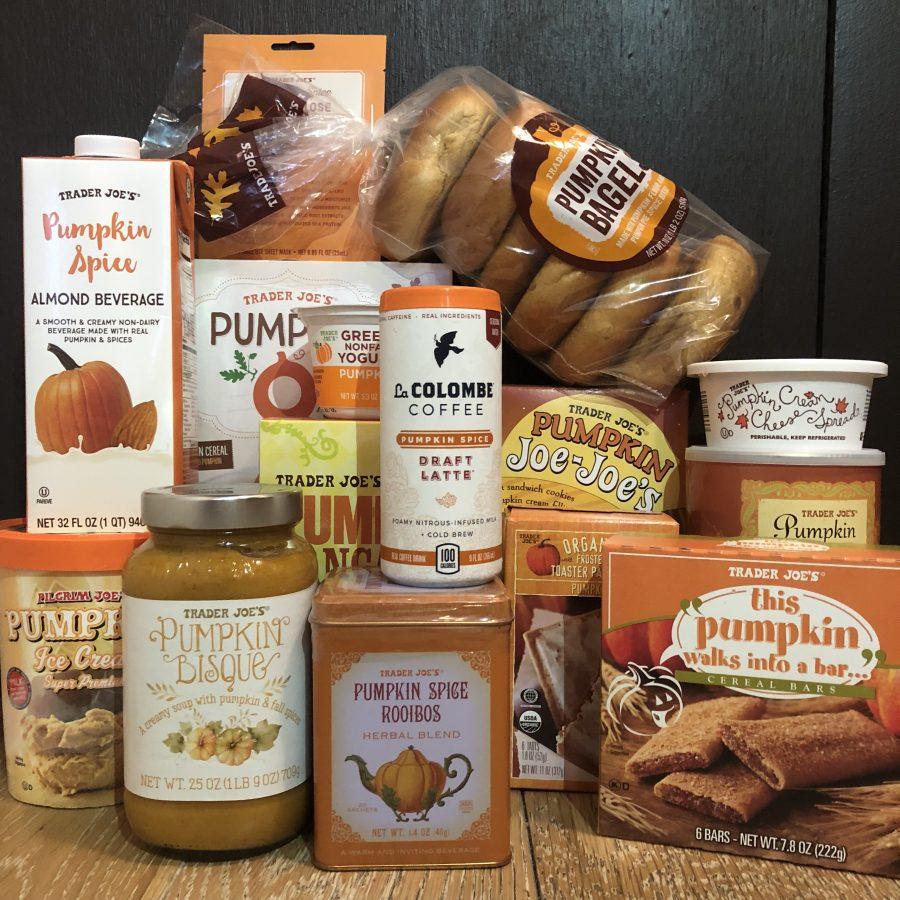 Pumpkin-spice-flavored products from Trader Joes. WSN Dining Editor talks about her two-day-long experiment of eating only pumpkin-spice-flavored food. (Photo by Calais Watkins)