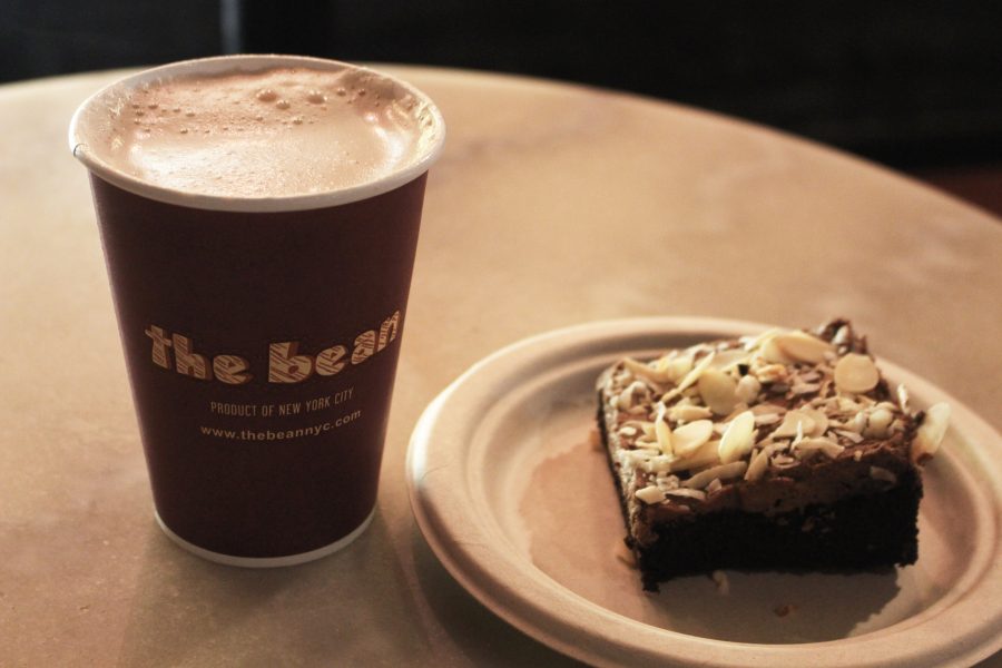 A hot chocolate and vegan almond brownie on a budget, with a 10% student discount from The Bean at 824 Broadway. (Photo by Laura Measher)