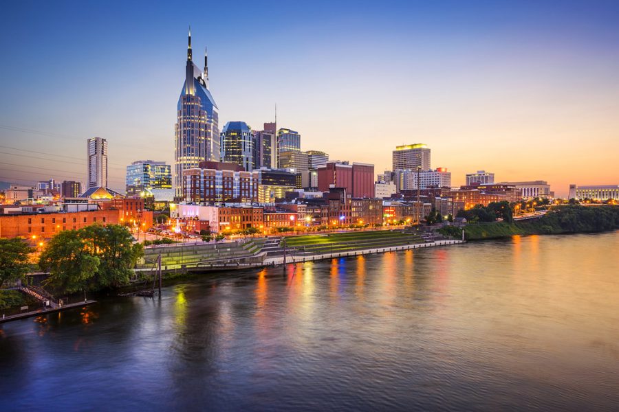 Downtown Nashville skyline on the Cumberland River. (Via Flickr)