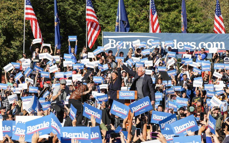 On Oct 19, Alexandria Ocasio-Cortez officially endorsed democratic presidential candidate Bernie Sanders at a campaign rally in Queensbridge Park. (Staff Photo by Julia McNeill)