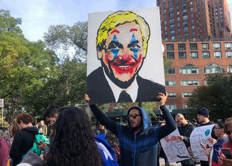 Chilean president, Sebastian Piñera, was painted as a clown by protestors for income inequality in Chile. (Photo by Lisa Cochran)