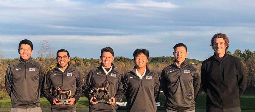 Joseph Burlison (second from left) broke one of three records today for NYU. (via NYU Athletics)