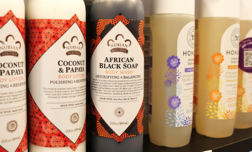 African+black+soap+body+wash+in+Sidestein+is+a++gentle%2C+hydrating+body+wash.+Beauty+section+in+Sidestein+covers+everything+students+need.+%28Photo+by+Talia+Barton%29