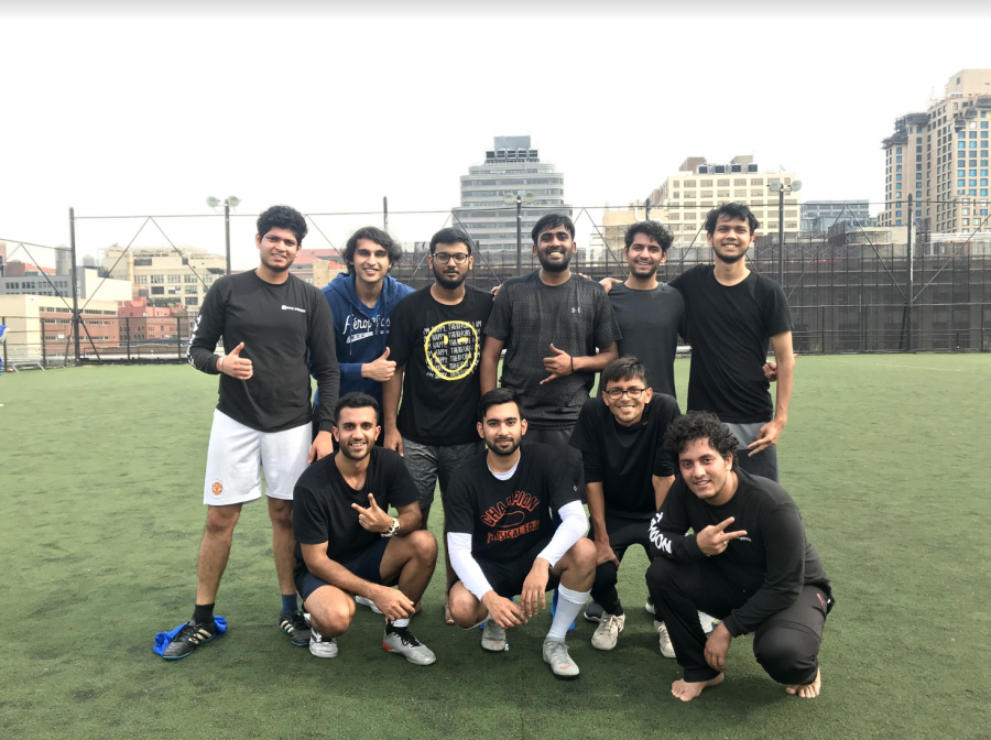 Tandon graduate student and FCBR midfielder Abel Kumar (first row center) and his teammates after their game against World 9. (Photo by Alejandra Arevalo)