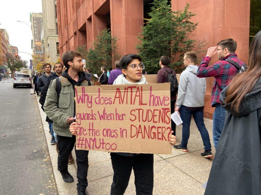 GSAS student Alysha Kundanmal and other members of the graduate student union continued their call for Avital Ronell to be fired in a protest on Tuesday. (Photo by Mina Mohammadi)