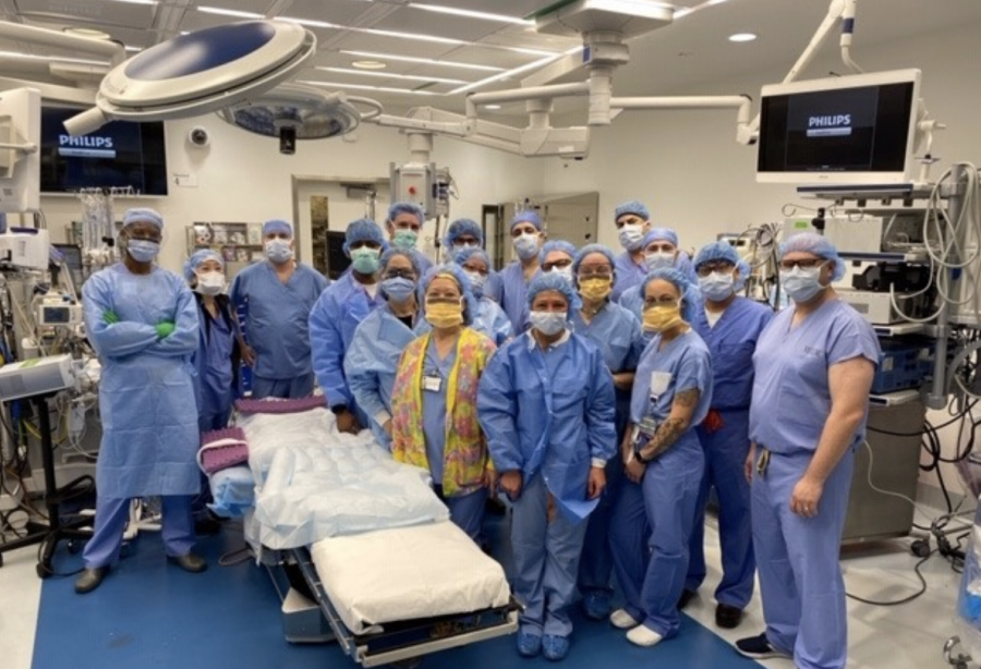 The NYU Transplant Institute team after successfully transplanting the heart. (Via NYU Langone)
