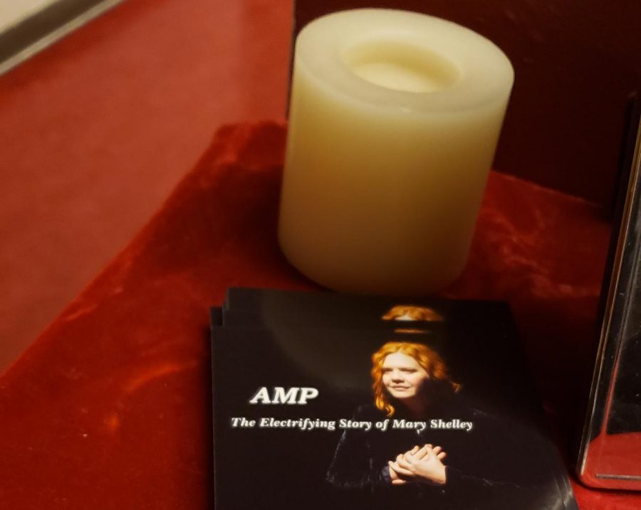 Inspired by its Gothic source material, AMP sets the scene with eerie candlelight. Styled as “The Electrifying Story of Mary Shelley,” the one-woman show spanned the author’s life. (Photo by Dani Herrera)