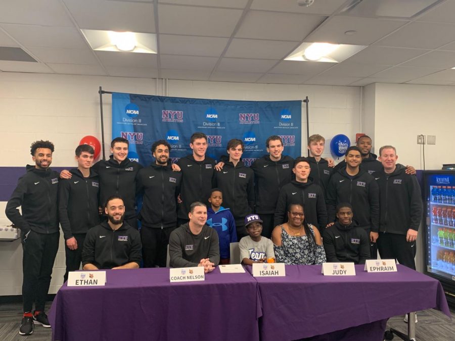 The+NYU+mens+basketball+team+official+welcomes+11-Year-Old+Isaiah+Mitchell+to+the+team+on+Team+IMPACTs+%E2%80%9CDraft+Day%E2%80%9D+Ceremony.+Mitchell+has+brought+positive+energy+to+the+team+and+inspired+them+to+work+even+harder.+%28Staff+Photo+by+Arvind+Sriram%29