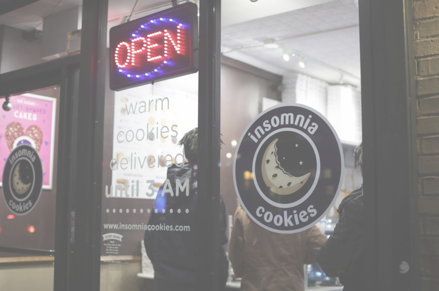 With+over+100+locations+of+the+popular+chain%2C+Insomnia+Cookies+specializes+in+delivering+and+serving+warm+cookies.+The+store+is+open+past+midnight+until+3+a.m.+%28Photo+by+Celia+Tewey%29