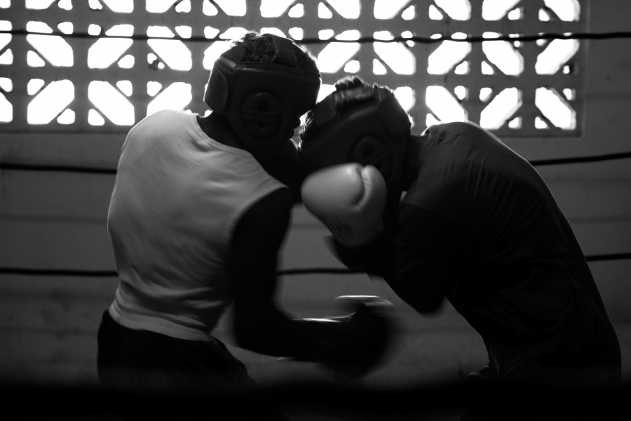 Dayan Gonz (left) trains for a competition in a local gym in Havana, Cuba.