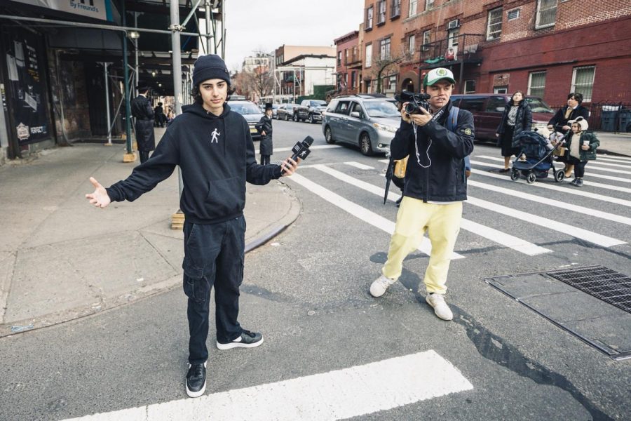 Trent Simonian, a first-year Film major at Tisch (left) and Jack Byrne, a first-year concentrating in Business and Entertainment at Gallatin (right) created Sidetalk NYC. Simonian and Byrne explore the streets of NYC and ask random pedestrians various questions for a new man-on-the-street series on Instagram. (Photo by Justin Aharoni)