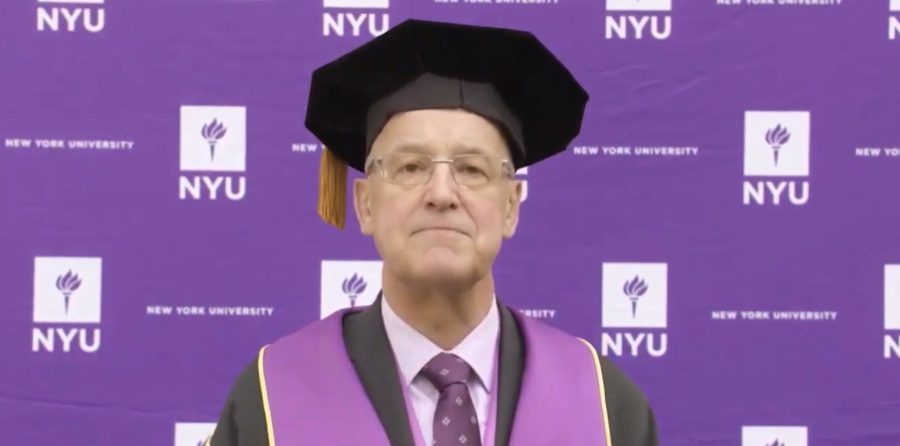University President Andrew Hamilton spoke to graduates in a pre-recorded video livestream, on that same day the in-person commencement would have been. (Image from Abby Hofstetter)