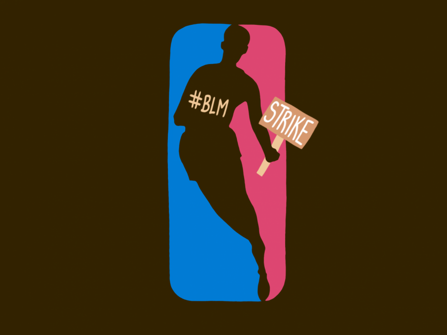 NBA players strike to hold their organization and owners accountable for not taking a stand for social justice. The NBA’s lack of real action shows their progressive image is an empty promise. (Staff Illustration by Chelsea Li)