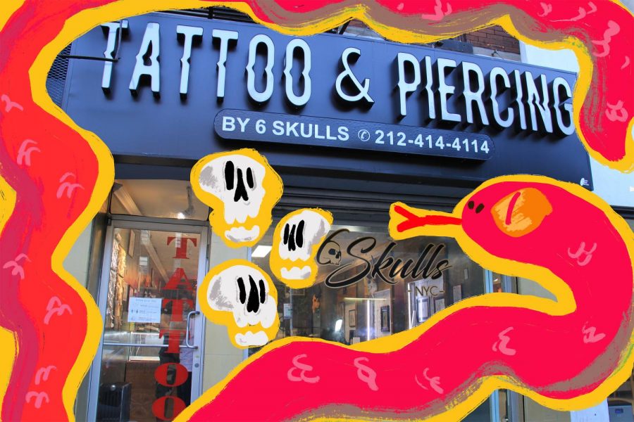 As one of the most reputable body art studios in West Village, 6 Skulls advertises tattoo and piercing services on Sept. 18, 2020. (Staff photo by Alexandra Chan)