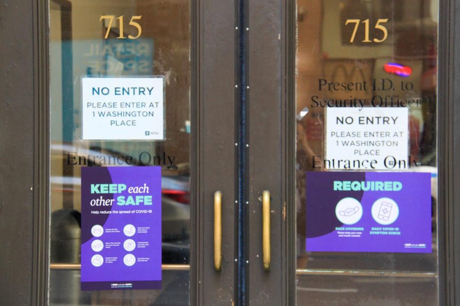 NYU buildings set new safety regulations for entering into the buildings in preparation for some students returning to campus. NYU students were faced with the choice of whether to stay home or go back to campus for the fall 2020 semester.  (Staff Photo by Alexandra Chan)