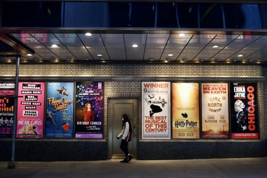 The Ambassador Theater is located at 219 W. 49th St. Starting April 2, 2021, entertainment and arts venues that hold less than 10,000 people will open at 33% capacity, allowing select Broadway theaters to open their doors next month. (Photo by Sheridan Smith)