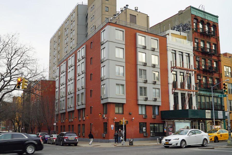 Second Street Residence Hall is located at 1 E 2nd St. This is one of NYU’s isolation dorms for COVID-positive students.  (Photo by Gavin Paul Koepke)