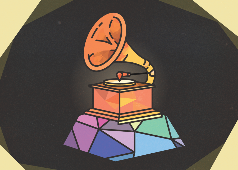 The Grammy Awards is presented by the Recording Academy to recognize achievement in the music industry. While the Grammy Awards preach diversity, they fail to recognize LGBTQ+ artists and artists of color. (Illustration by Chandler Littleford)