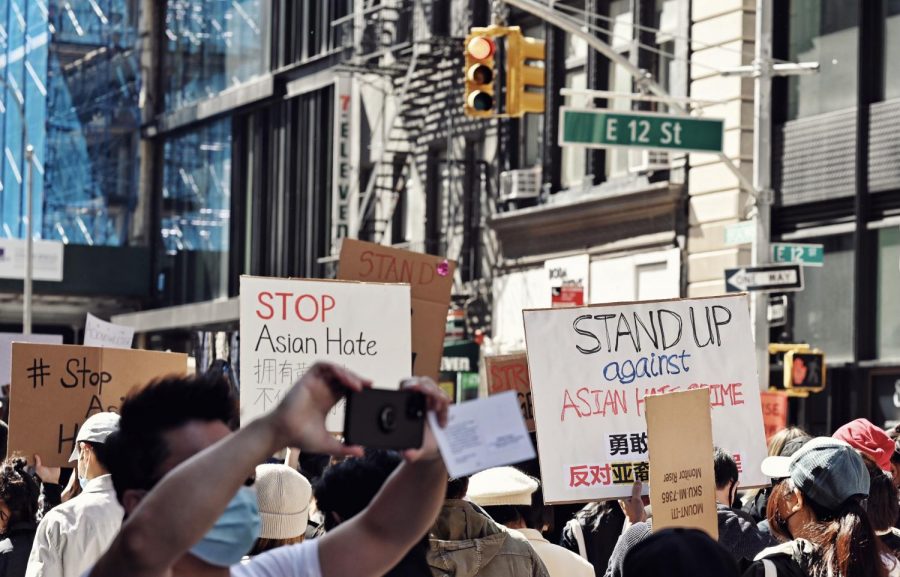 Images from a recent protest against Asian hate in the Lower East Side. At NYU, an Asian student group is offering self-defense training to Asian students through Northwestern’s Karate Club. (Photo by Sirui Wu)
