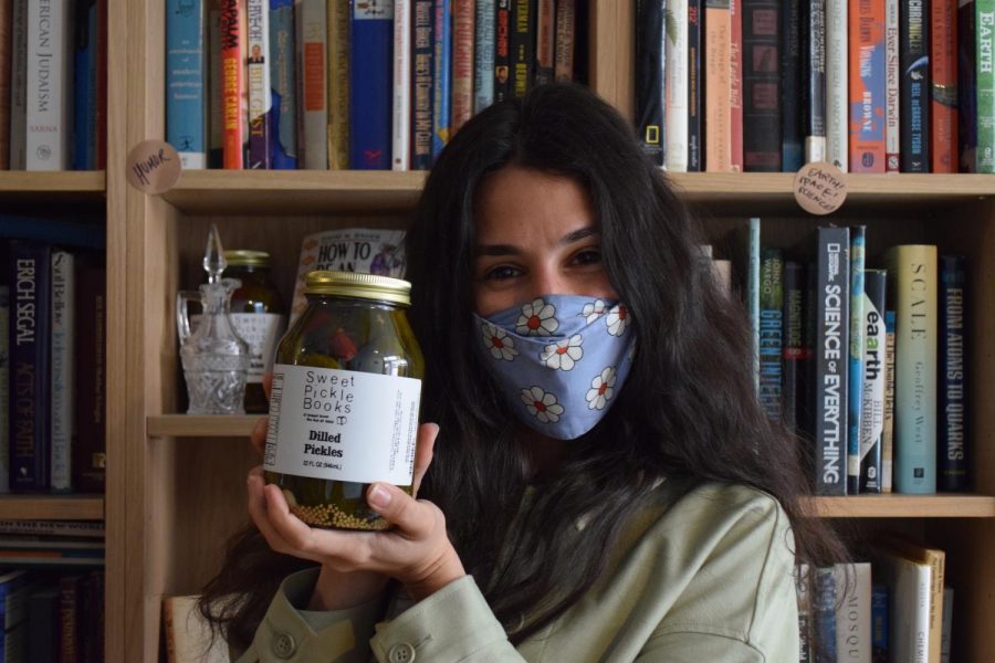 Leigh Altshuler opened Sweet Pickle Books, located on 47 Orchard St, in November of 2020. This Lower East Side small business is a used bookstore that also sells jars of pickles. (Staff Photo by Sabrina Choudhary)