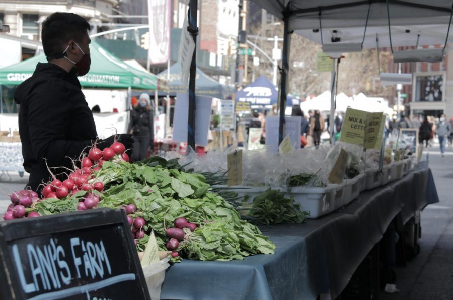 The Union Square farmers market is a familiar event to many in the NYU area. Local farmers are facing a lot of trouble in the COVID-19 pandemic. (Photo by George Papazov)