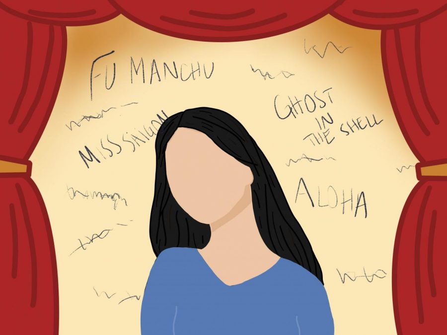 Despite not looking or behaving similarly, Asian actress students are constantly mixed up by their NYU professors. U.S. media perpetuates racial microaggressions by either having stereotypical Asian characters or having white-washed characters played by white women. (Staff Illustration by Manasa Gudavalli)