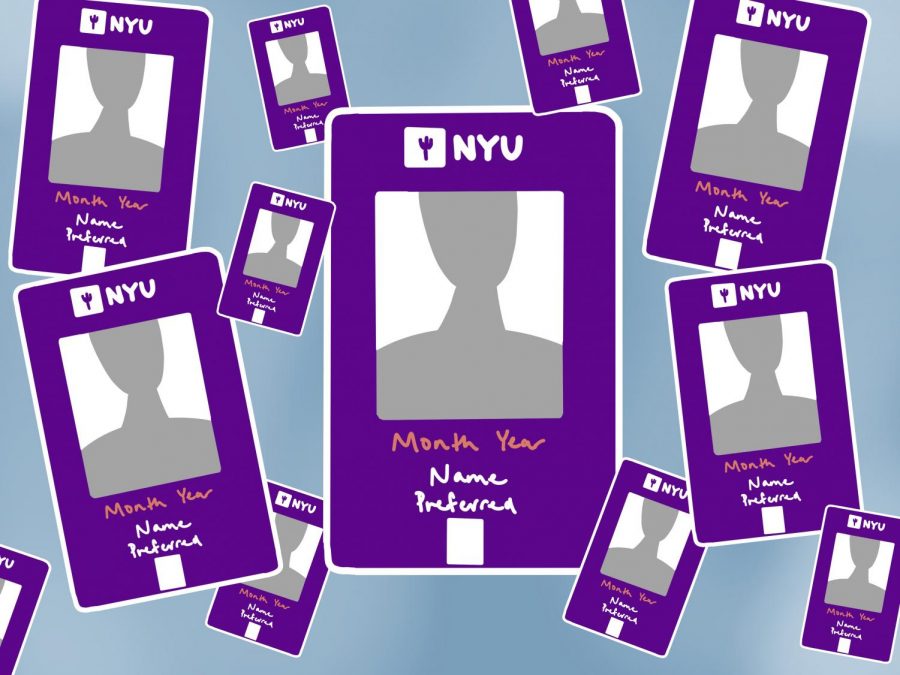 NYU students, faculty and staff can now have their university ID cards reprinted to reflect chosen names and gender-affirming photos. (Staff Illustration by Manasa Gudavalli)
