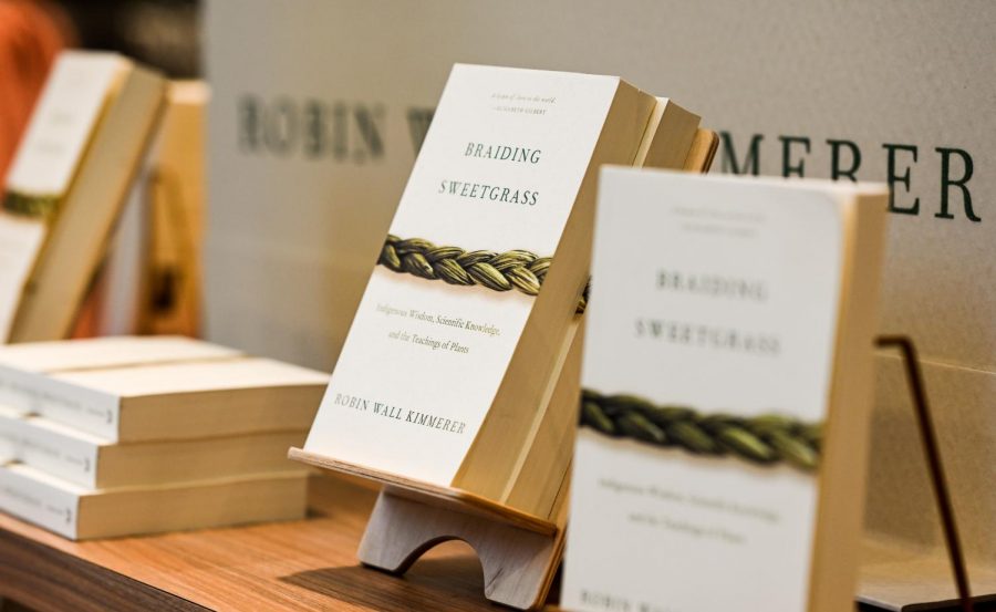 "Braiding Sweetgrass" by Robin Wall Kimmerer was chosen as this year's NYU Reads selection. Members of the Native American and Indigenous Students Group at NYU have said that the university has failed to include them in the conversation about the reading. (Staff Photo by Sirui Wu)