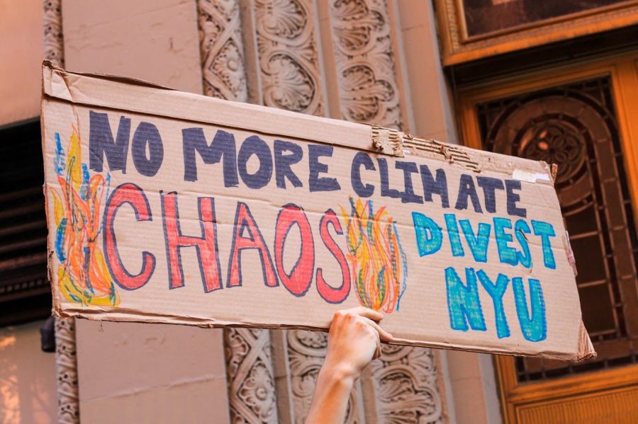 Sunrise NYU held a rally in Washington Square Park on Oct. 15. The climate justice group relaunched its initiative pushing NYU to divest from fossil fuels and private prisons. (Staff Photo by Alexandra Chan)