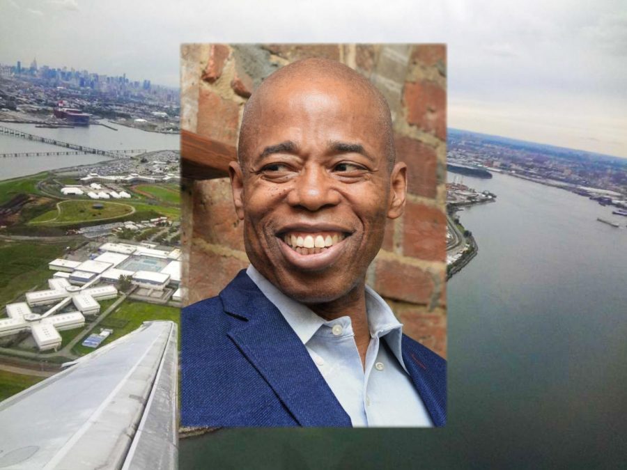 Eric Adams, the Democratic mayor-elect in New York City, has a history of supporting inhumane tactics against incarcerated people. This background has cast doubt on the prospect of current mayor Bill de Blasio’s plan to close Rikers Island. (Images via Wikimedia Commons, Staff Illustration by Manasa Gudavalli)