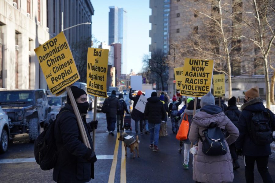 People protest against Asian hate in Foley Square on Jan. 30. The protest marked the one-year anniversary of the killing of Vicha Ratanapakdee in a hate crime. (Photo by Zhuoer Liu)