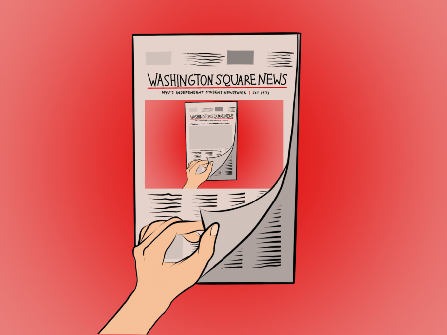 An illustration of hand turning a page of a print edition of WSN. The image on the front page is a smaller version of that illustration, suggesting infinite recursion.