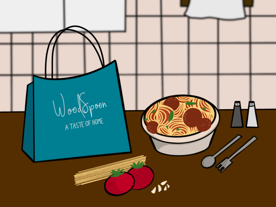 WoodSpoon+is+a+food+delivery+app+offering+home-cooked+meals.+It+has+slowly+gained+popularity+since+its+founding+in+2019.+%28Staff+Illustration+by+Susan+Behrends+Valenzuela%29