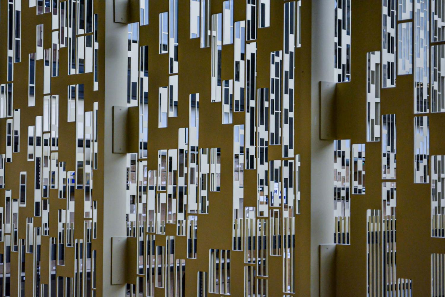 A close-up shot of the guardrails at Bobst Library.