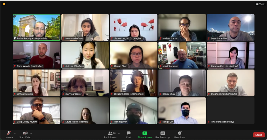 A screenshot of a Zoom meeting taken during an event called in response to recent anti-Asian hate.
